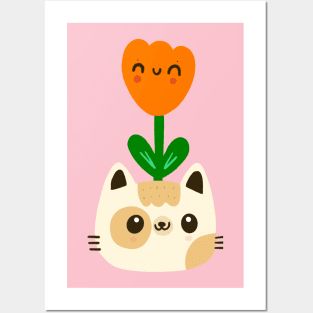 Cat and flower Posters and Art